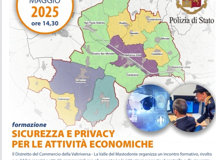INCONTRO SICUREZZA E PRIVACY PER LE ATTIVITA' ECONOMICHE IN COLLABORAZIONE CON LA POLIZIA DI STATO- DEL DISTRETTO DEL COMMERCIO VALTRIVERSA-VALLE DEL MASTODONTE