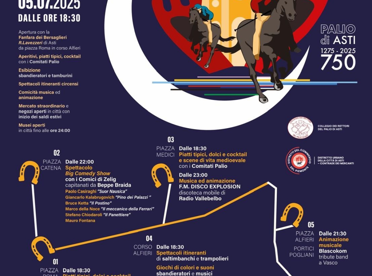 LA NOTTE BIANCA DEL PALIO "SABATO 5 LUGLIO IN COLLABORAZIONE CON IL DISTRETTO DEL COMMERCIO DI ASTI"